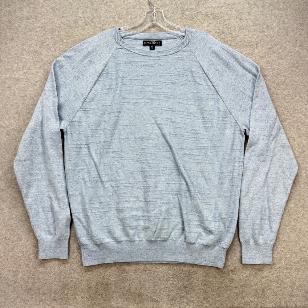 J.Crew Mercantile Sweater Mens XL Blue Heather Texture‎ Raglan Crew Preppy